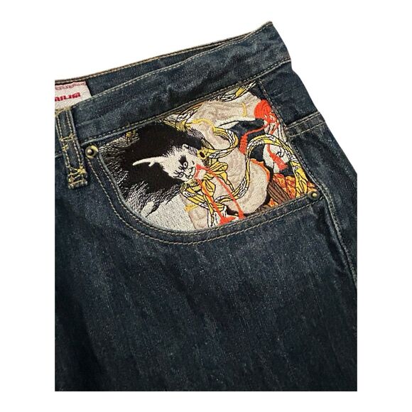Kanji Premium Embroidered Oni Warrior Jeans Size 36 (Actual 34x30) Lot 0460 - Picture 3 of 12